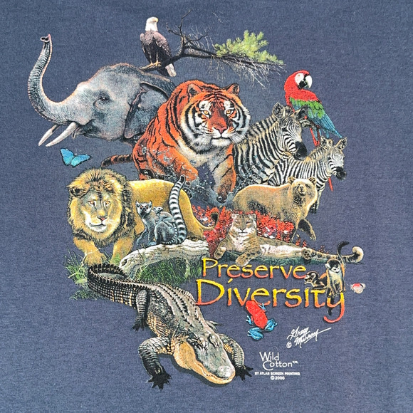 Vintage Bear Cub Shirt Adult EXTRA LARGE Blue Nature Diversity Art USA Made Y2K - Picture 5 of 10